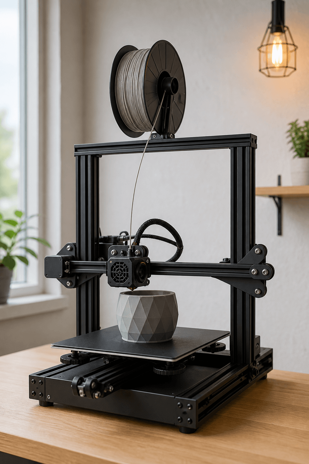 Impressora 3D produzindo uma peça geométrica